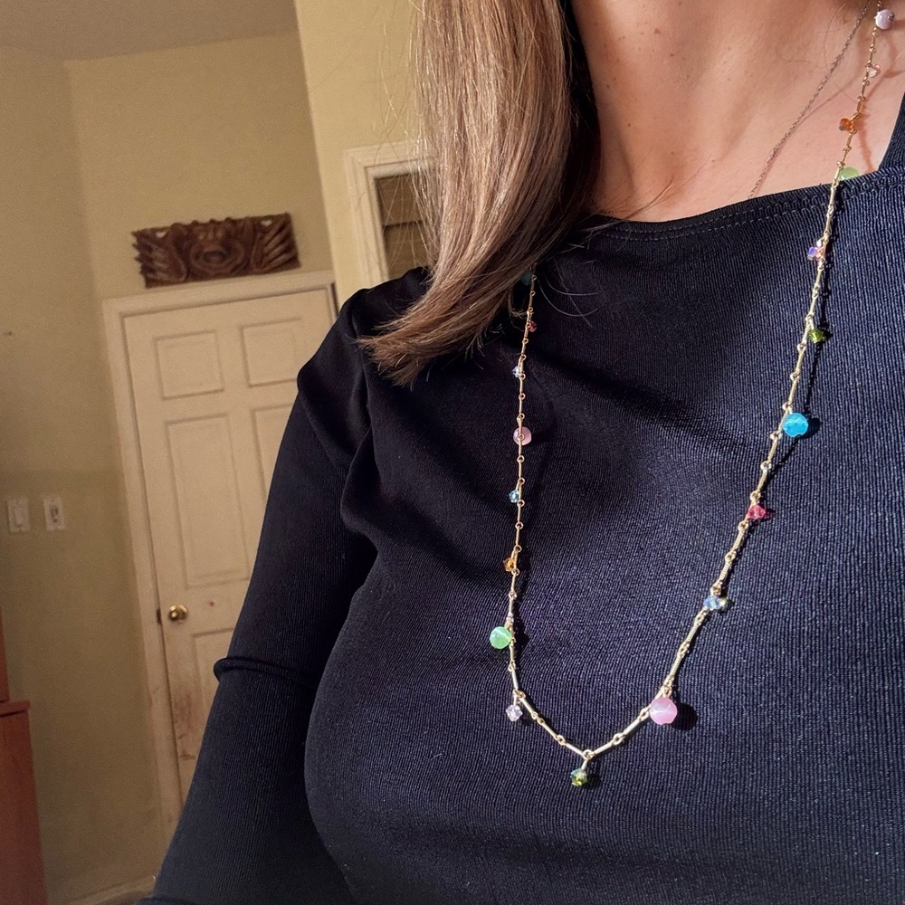 Beautiful Multi Crystal Danglenecklace Gold Plate… - image 3